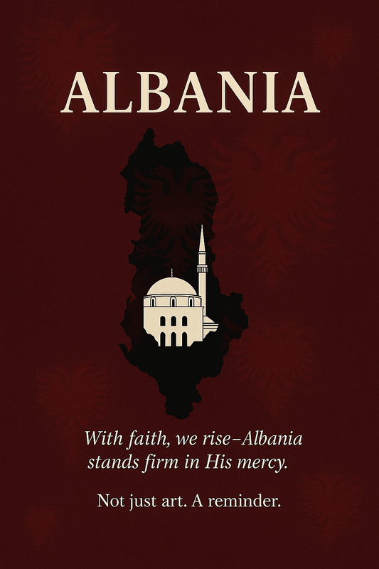 Albania Art Poster | Inspirational Wall Decor | Home, Office, Gift for Travelers, Albanian Heritage, Islamic Art